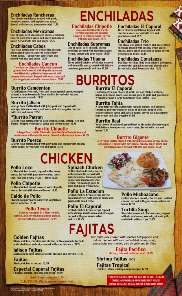 To Go Menu El Caporal